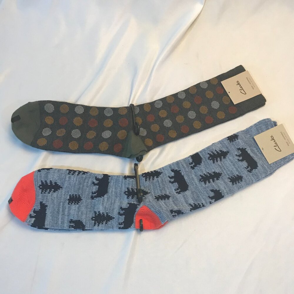 Clarks Men's Socks 2 Pair Dress Socks One Size Fits Most Reinforced Toe Heel NEW